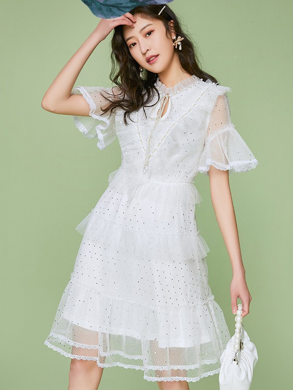 马克华菲2021春夏季白色纯色连衣裙