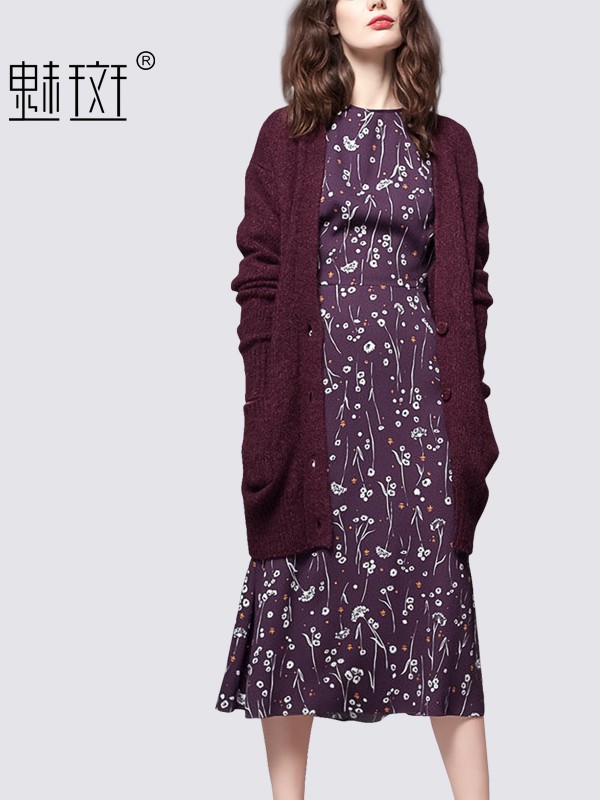 魅斑2021春夏季紫色印花连衣裙