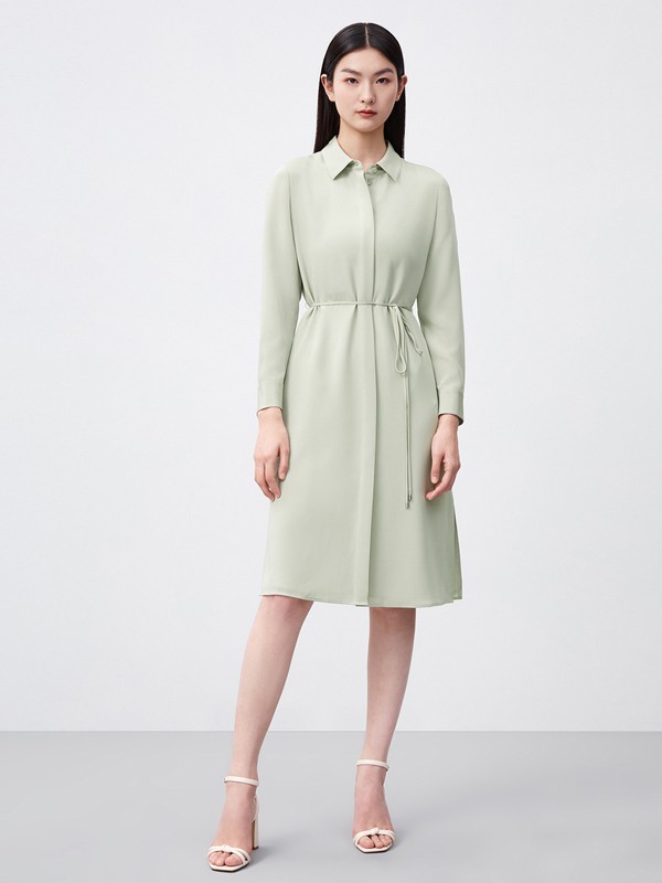 OVV2021春夏季抹茶绿纯色衬衫裙