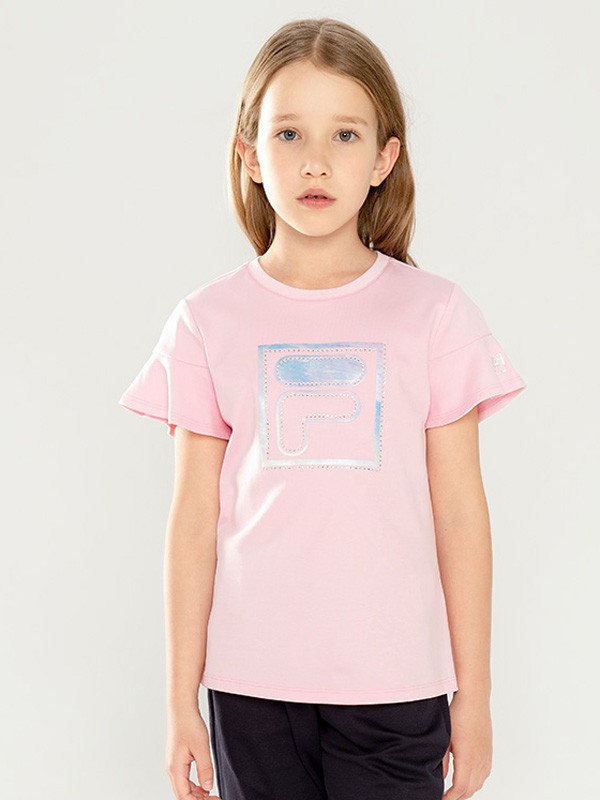 斐乐2021春夏季粉色印花T恤