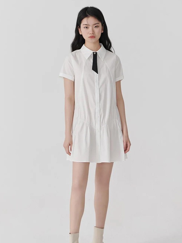 本涩2021春夏季白色纯色衬衫裙