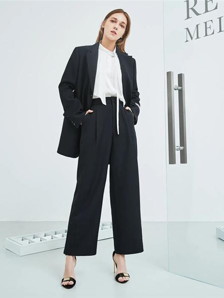 尤西子女装2021秋冬季黑色纯色长裤