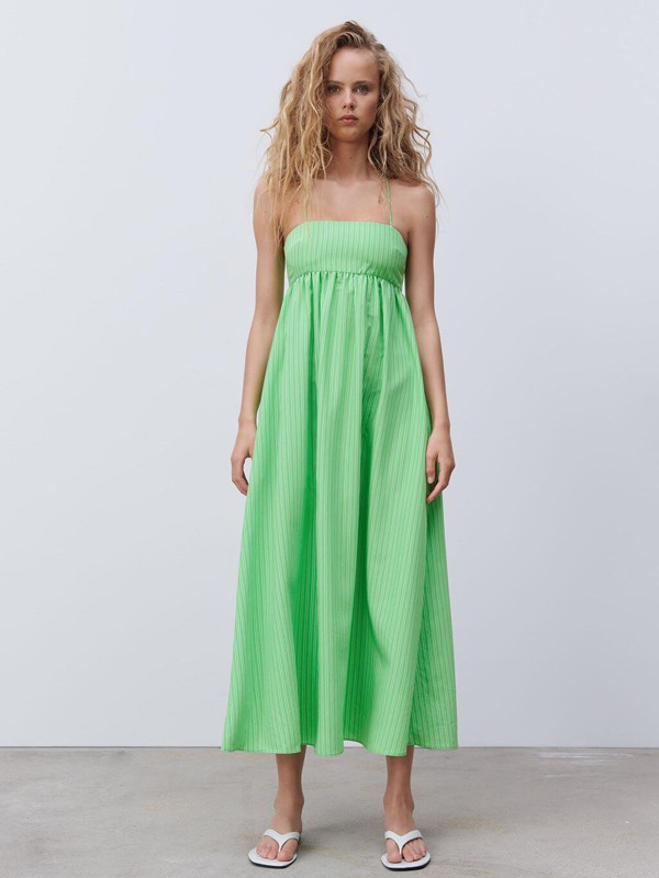 ZARA2021春夏季绿色长款吊带裙