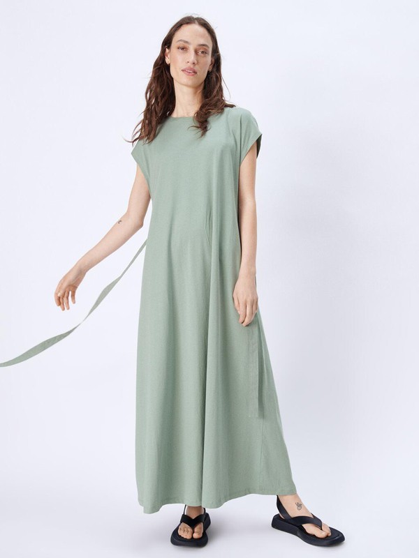 ZARA女装2021春夏季绿色长款连衣裙