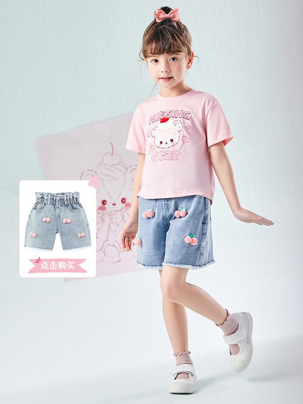 MiniPeace2021春夏季粉色印花T恤