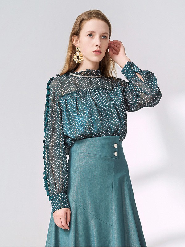 迪卡轩2021春夏季蓝色纯色半身裙