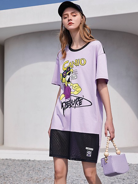 卡尼欧女装2021春夏季紫色印花T恤
