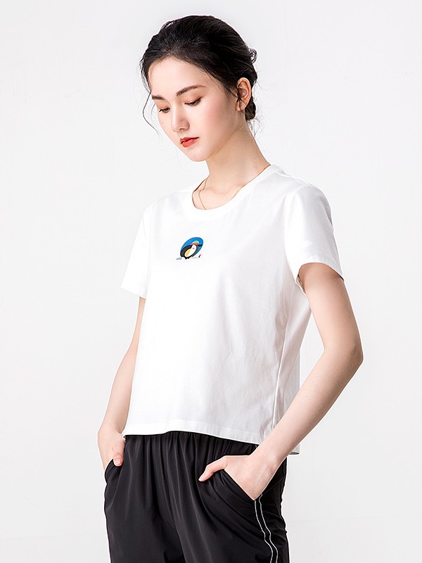 易菲女装2021春夏季白色印花T恤