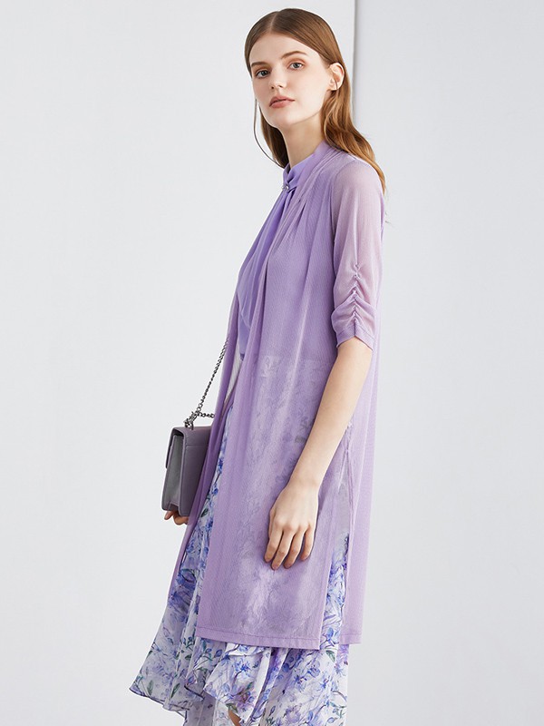 奥菲曼女装2021春夏季紫色纯色防晒衫