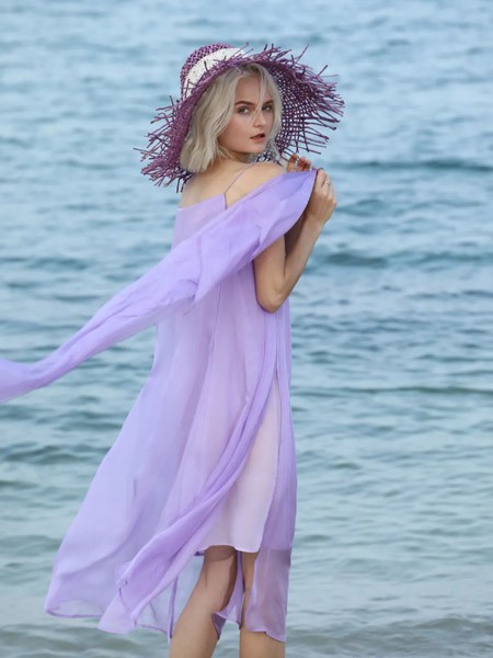 芮女装2021春夏季紫色纯色吊带裙