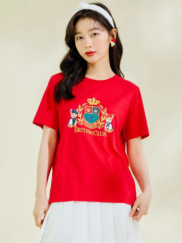 衣恋2021春夏季红色印花T恤