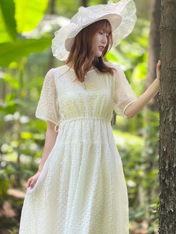 那夏尔女装2021春夏季白色纯色连衣裙