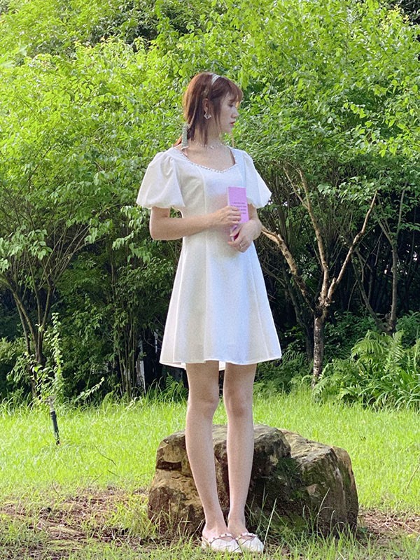 那夏尔2021春夏季白色纯色连衣裙