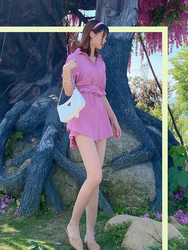 那夏尔女装2021春夏季粉色长款短裤