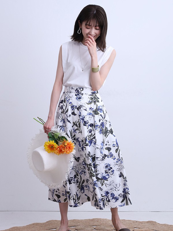 BearTwo2021春夏季白色印花半身裙