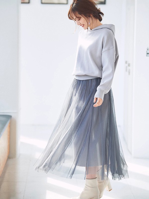 BearTwo2021春夏季灰色纱网半身裙