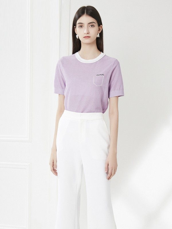 卡迪黛尔女装2021春夏季紫色字母T恤