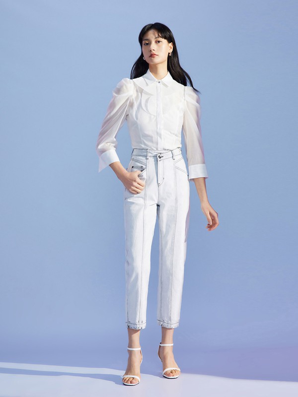 Lily2021春夏季白色纯色衬衫