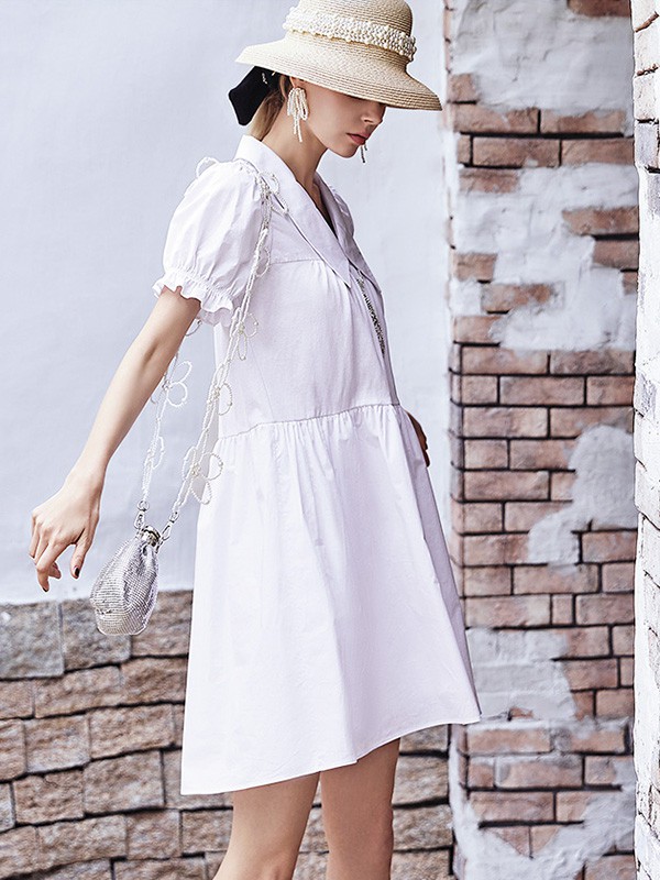 艾利欧 2021春夏季白色印花连衣裙