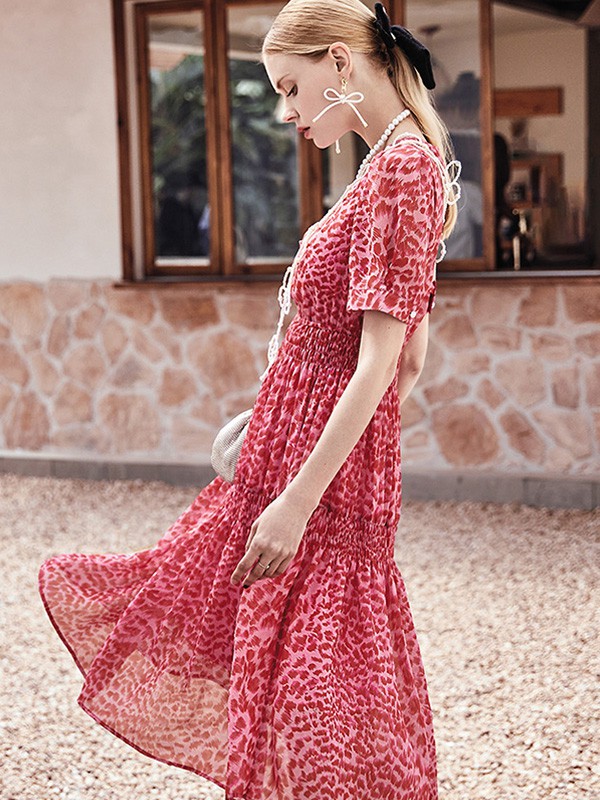 艾利欧 女装2021春夏季红色波点连衣裙