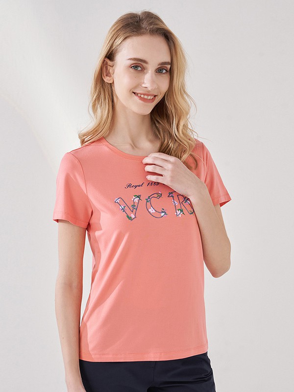 梵思诺2021春夏季粉色印花T恤