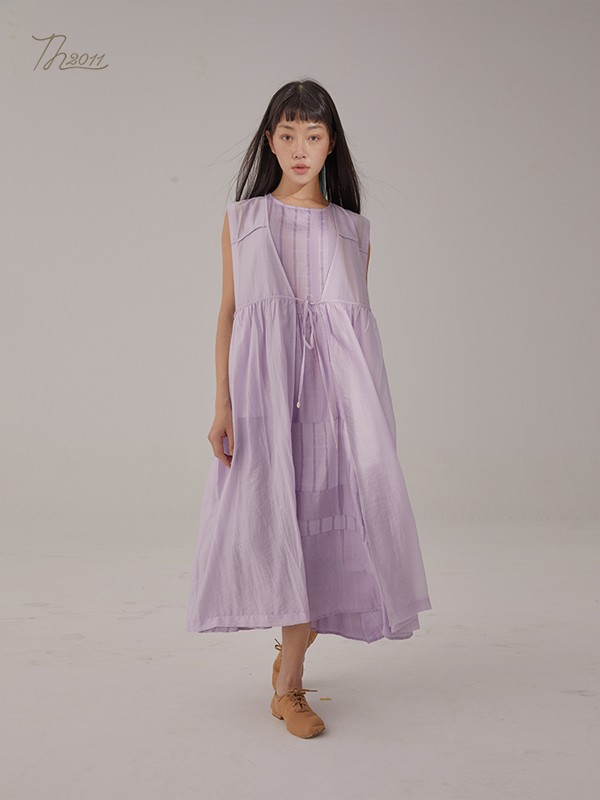 TH20112021春夏季紫色纯色连衣裙