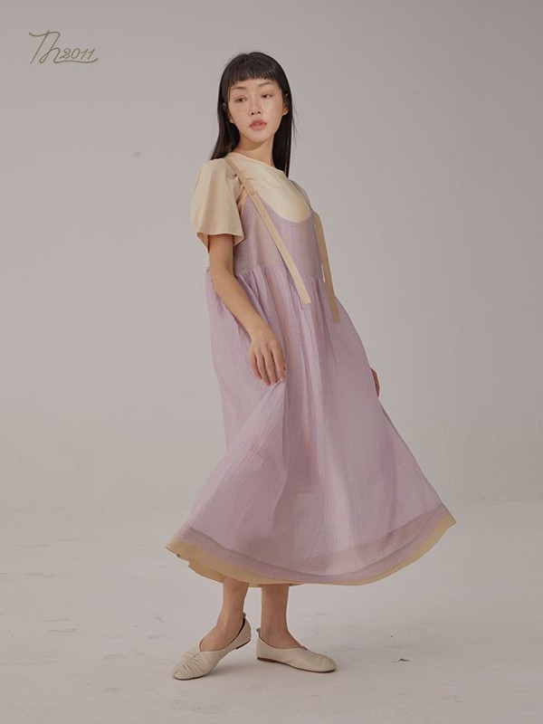 TH20112021春夏季紫色纯色背带裙