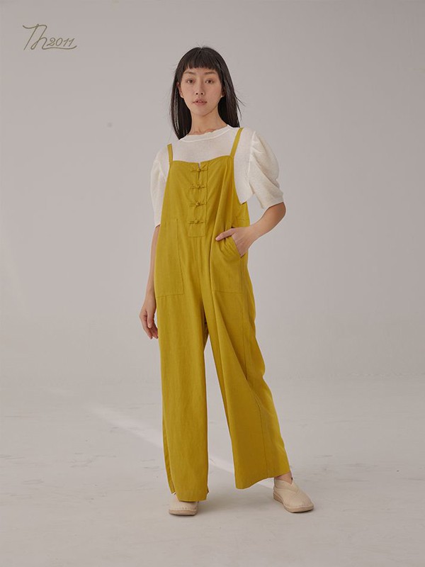 TH2011女装2021春夏季黄色纯色背带裤