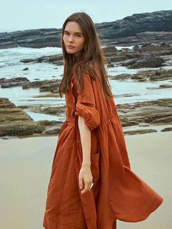 玛塞莉女装2021春夏季棕色纯色连衣裙