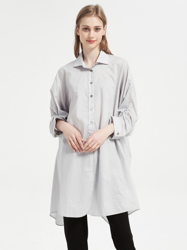 欧蒂芙女装2021春夏季灰色纯色衬衫