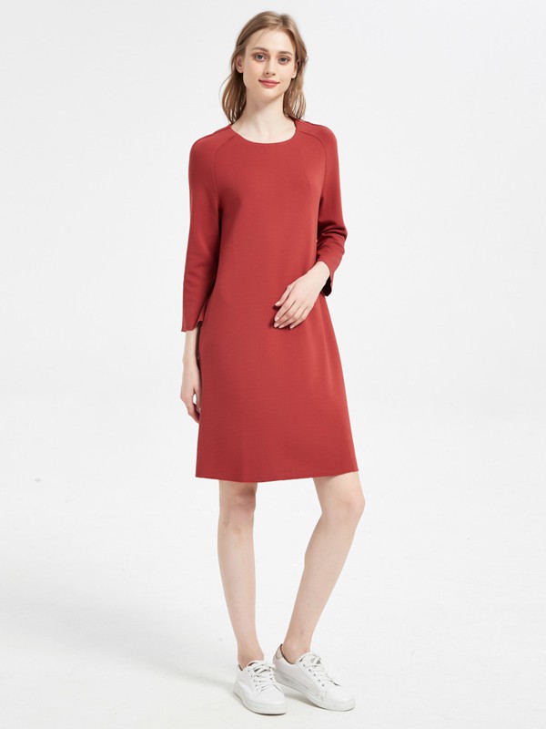 欧蒂芙女装2021春夏季红色纯色连衣裙