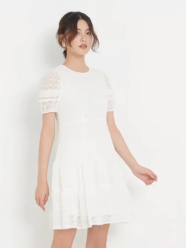 新作2021春夏季白色纯色连衣裙