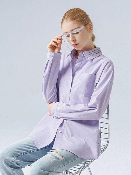 初语女装2021秋冬季紫色纯色衬衫