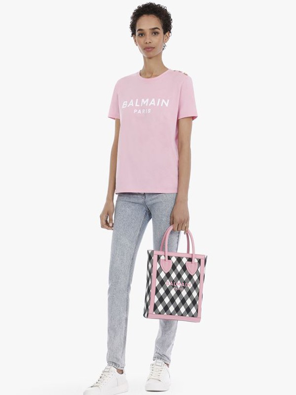 巴尔曼休闲装2021春夏季粉色字母T恤