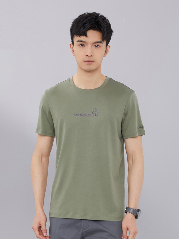 雅戈尔男装2021春夏季绿色字母T恤