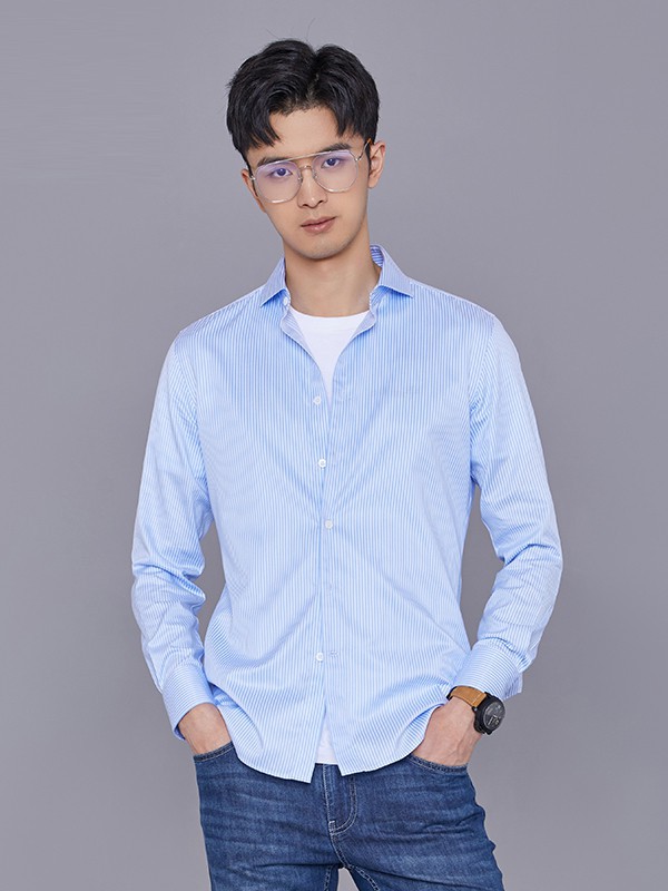 雅戈尔男装2021春夏季蓝色纯色衬衫
