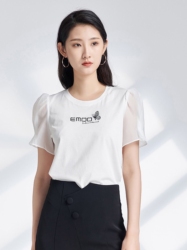 杨门女装2021春夏季白色字母T恤
