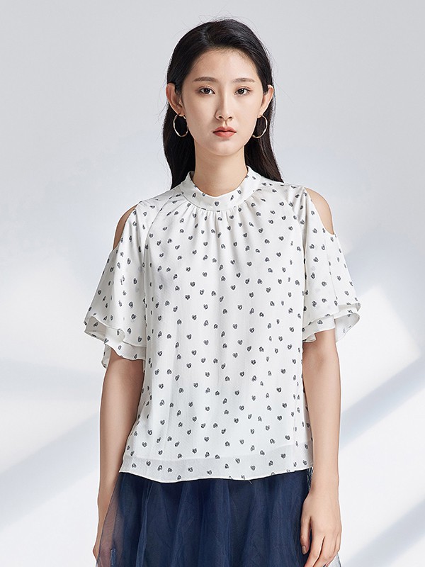杨门女装2021春夏季白色波点T恤