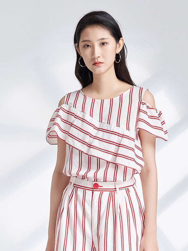 杨门2021春夏季白色条纹连衣裙
