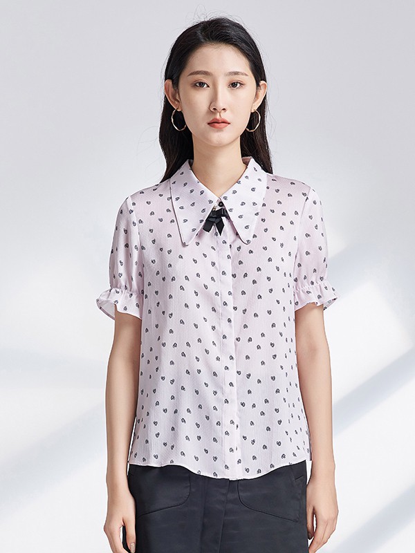 杨门女装2021春夏季白色波点衬衫