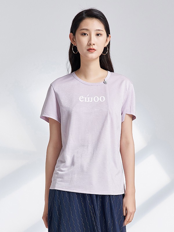 杨门女装2021春夏季紫色字母T恤