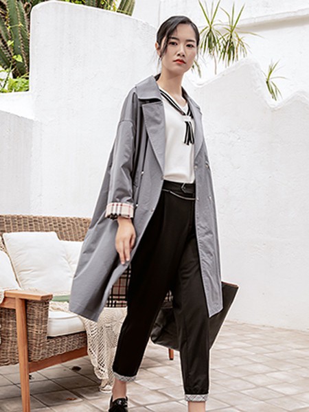 茵格丽品牌女装2022年秋季新款灰色长款外套