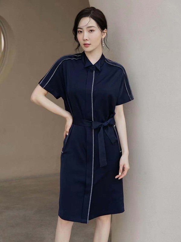 纪凡·尼亚GIVEN·NIAY女装2022夏季藏蓝色连衣裙