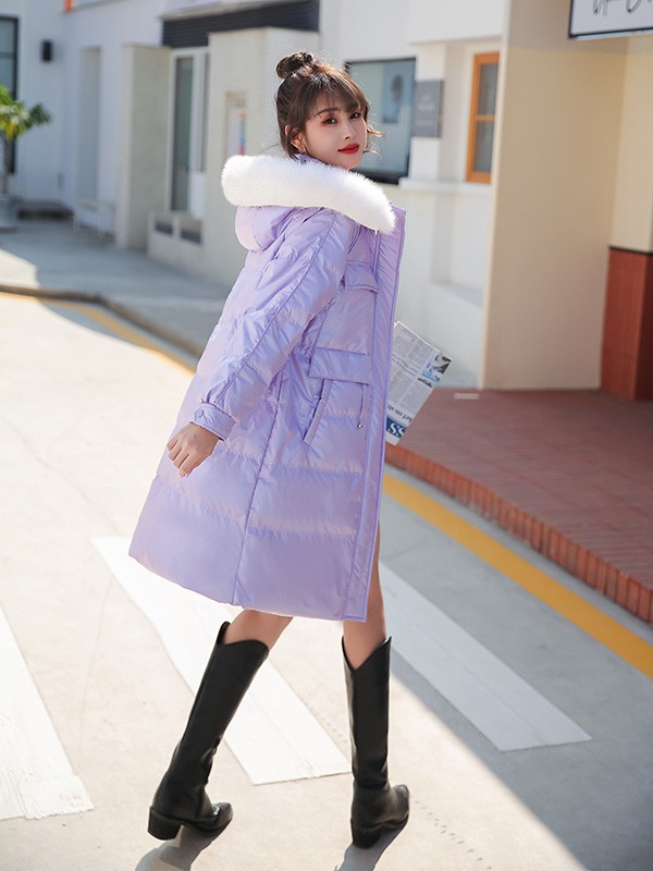 艾诺绮女装2022秋冬季紫色棉服
