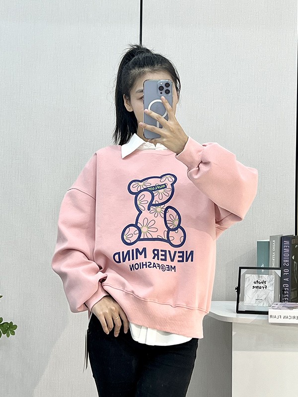 VVFUSHI女装2022秋冬季粉色T恤