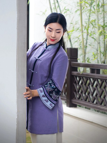 木棉道女装2022秋冬季紫色外套