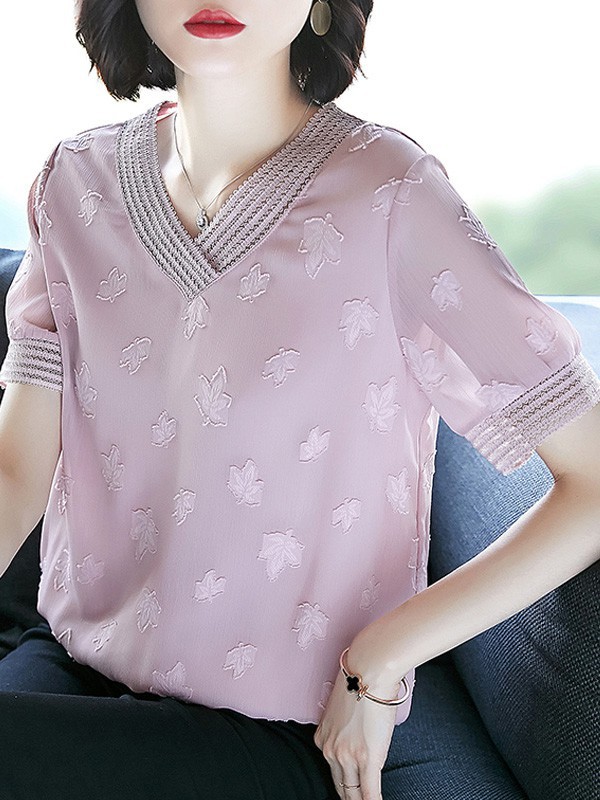 伽依妩女装2022春夏季粉色T恤