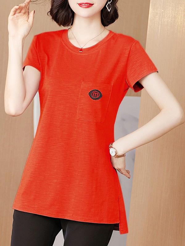 伽依妩女装2022春夏季橙色T恤