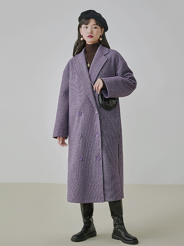 CICISHOP女装2022秋冬季紫色大衣