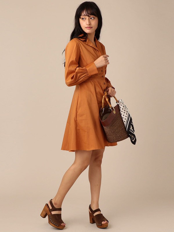 Deicy2022秋冬季橙色衬衫裙